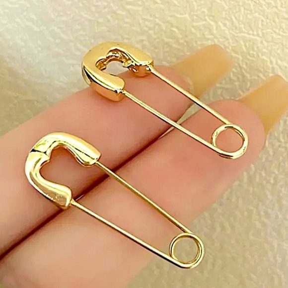 Gold Safety Pin Earrings - Picture 8 of 8